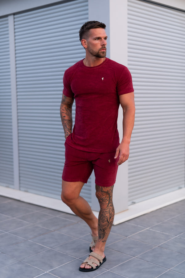 Father Sons Burgundy / Gold Towelling Crew T Shirt - FSH1349