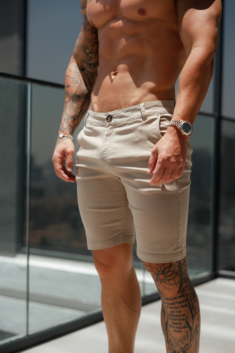 Father Sons Slim Fit New Beige Chino Shorts - FSH983