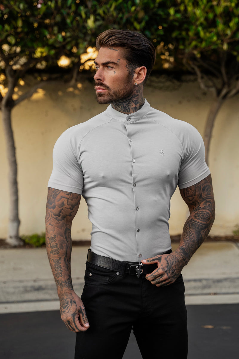 FS Slim Bamboo Raglan Grandad Collar Grey - FSH1155