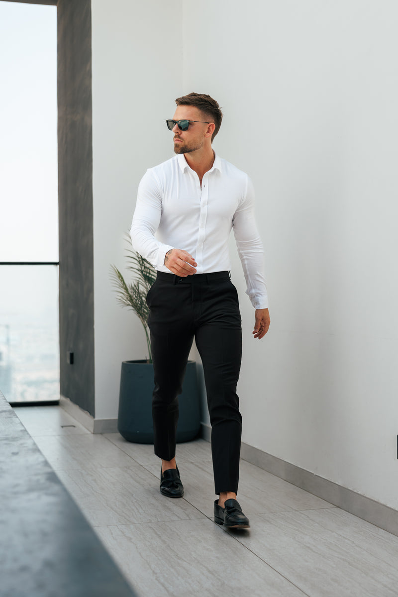 Father Sons Relaxed Formal Black Stretch Trousers - FSTR020 RELAXED