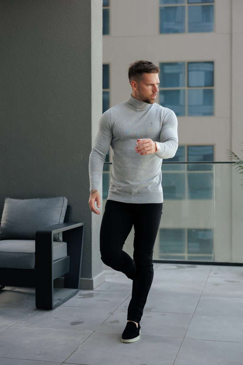 FS Light Grey Roll Neck Knitted Jumper With FS Branding - FSN208