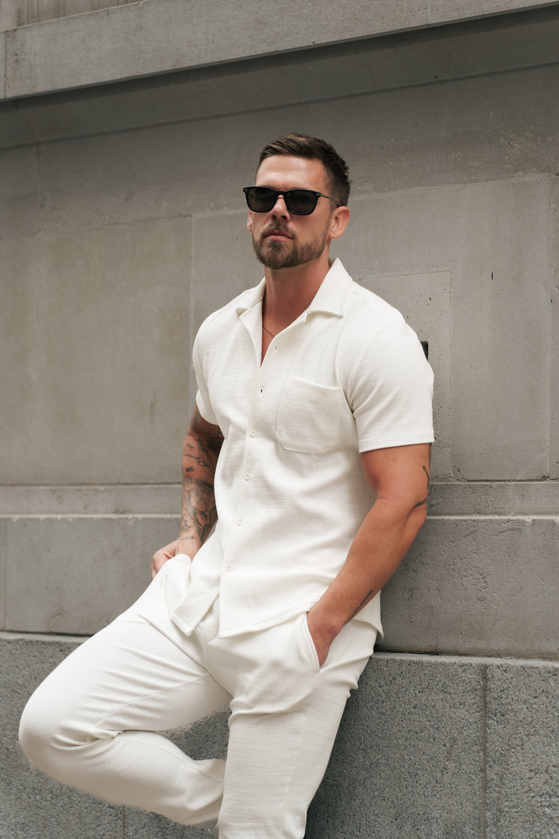 Father Sons Jersey Cord Stretch White Revere Shirt Short Sleeve - FSR017 (PRE ORDER 11TH AUGUST)