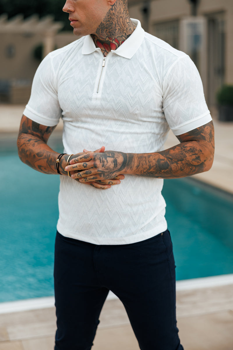 Father Sons Classic Jacquard White Chevron Zipped Polo - FSR020