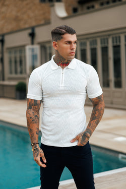 Father Sons Classic Jacquard White Chevron Zipped Polo - FSR020