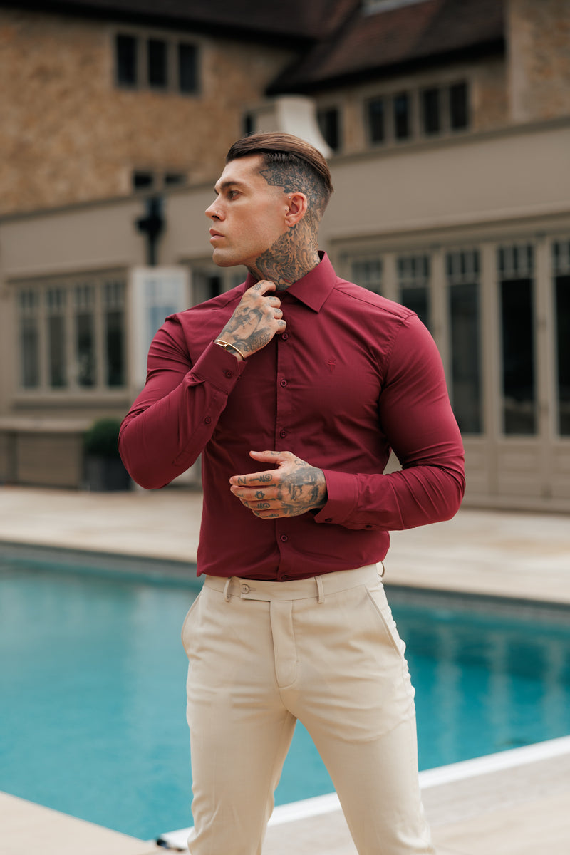 Father Sons Muscle Fit Advanced Stretch Oxblood with Cutaway Collar  - FS1201