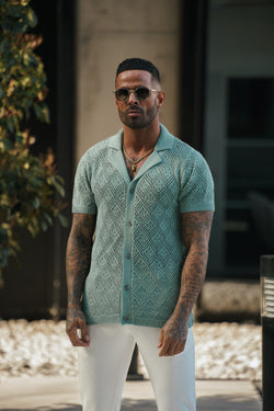 Father Sons Crochet Shirt Light Green Short Sleeve - FSJ083 (PRE ORDER 11TH APRIL)