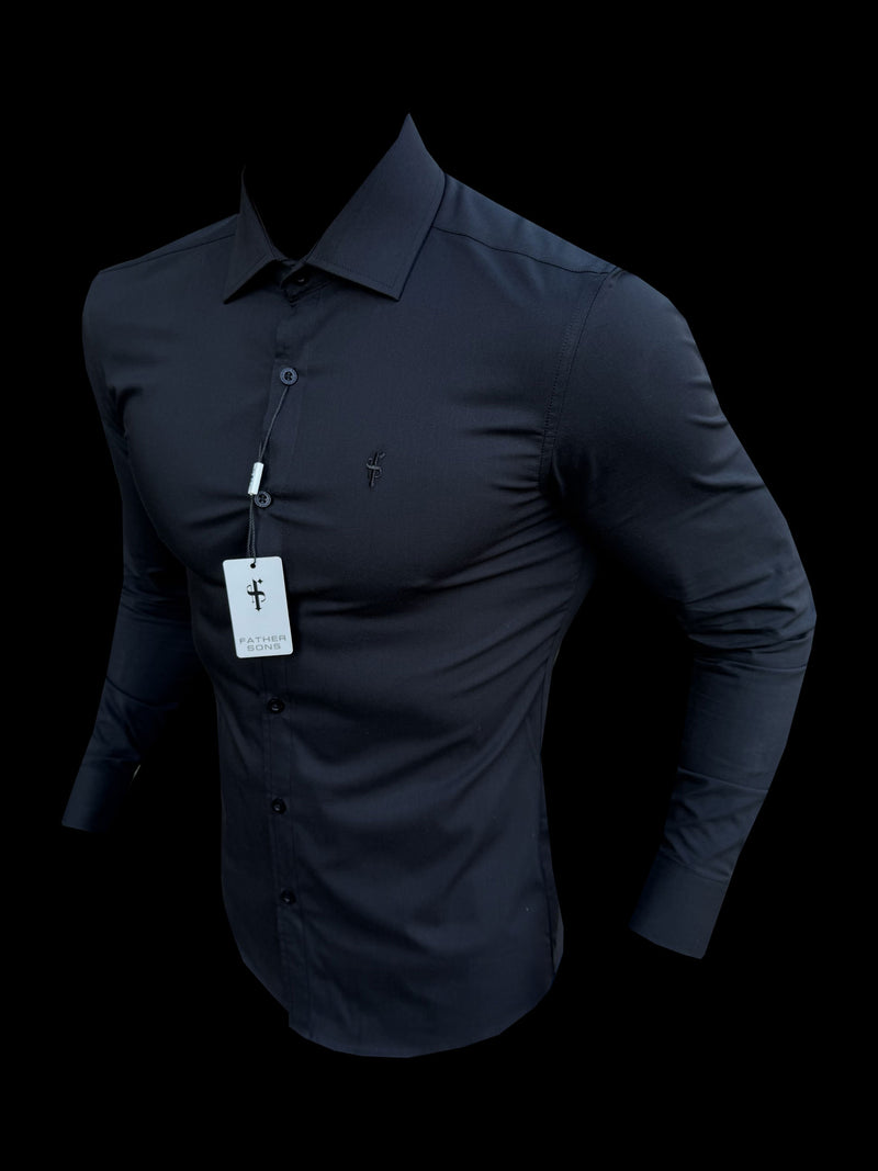 Father Sons Muscle Fit Advanced Stretch Black Cutaway Collar Shirt  - FS1164 (PRE ORDER 18TH MARCH)