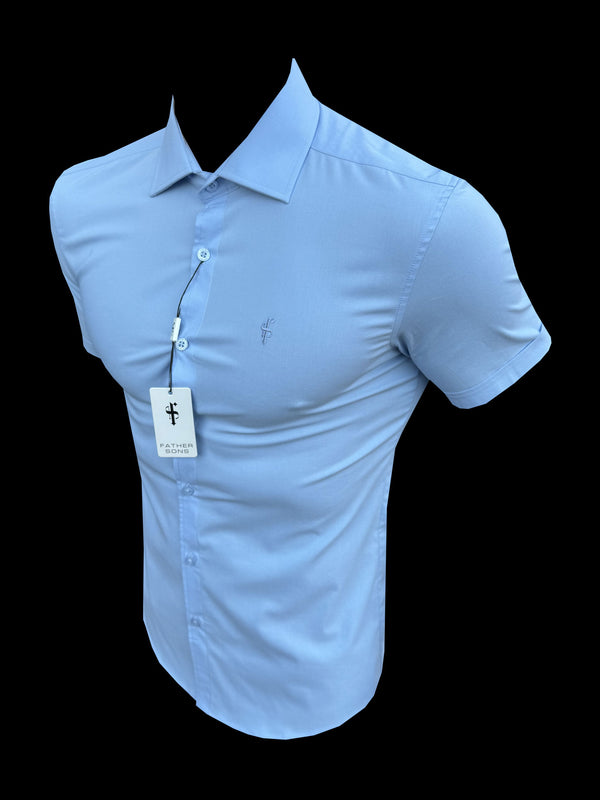 Father Sons Muscle Fit Advanced Stretch Light Blue Short Sleeve with Cutaway Collar  - FS1160 (PRE ORDER 18TH MARCH)