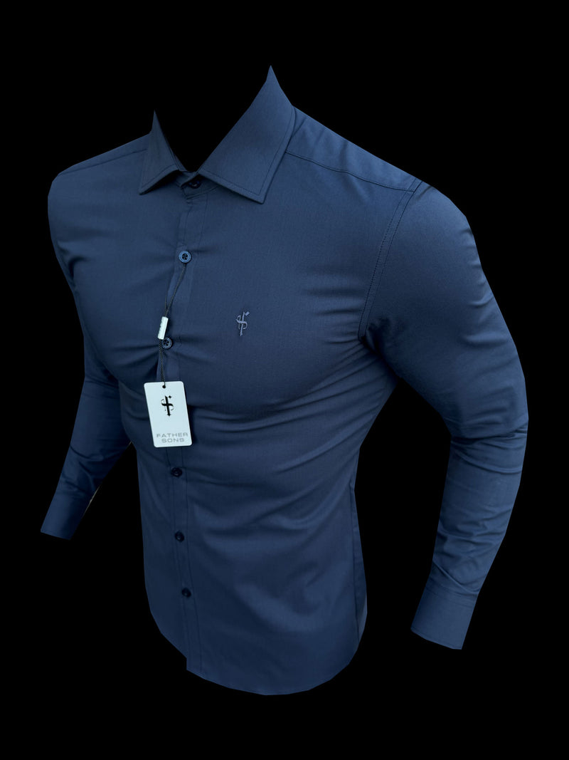 Father Sons Muscle Fit Advanced Stretch Navy with Cutaway Collar  - FS1168