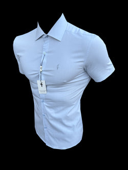 Father Sons Muscle Fit Advanced Stretch Powder Blue Short Sleeve with Cutaway Collar  - FS1162