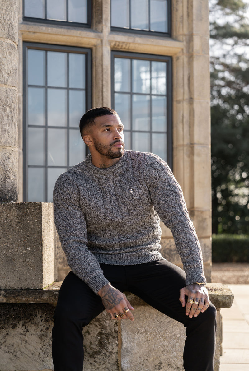 Father Sons Link Weave Knit Black/ White Two Tone Crew Neck Jumper - FSJ132