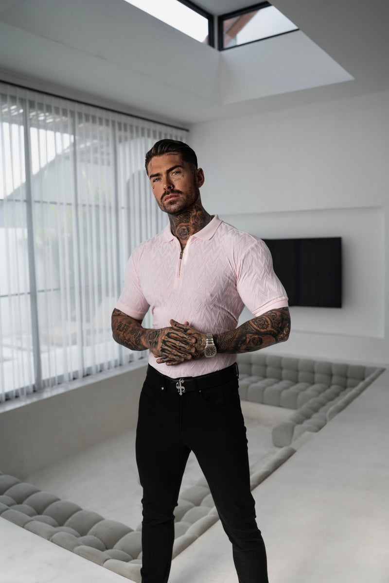 Father Sons Classic Jacquard Pink Chevron Zipped Polo - FSR022