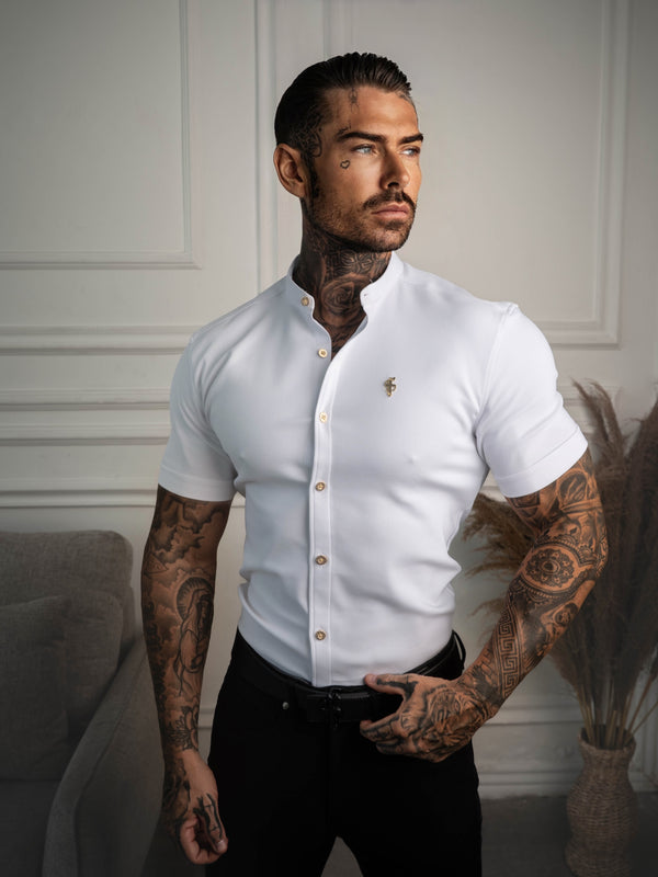 FS Super Slim SS White + Gold Scuba with Grandad Collar - FS1194