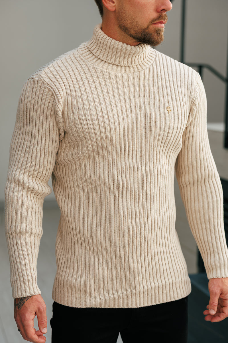 Father Sons Ribbed Knit Beige Roll Neck Jumper - FSJ112 (PRE ORDER 12TH NOVEMBER)
