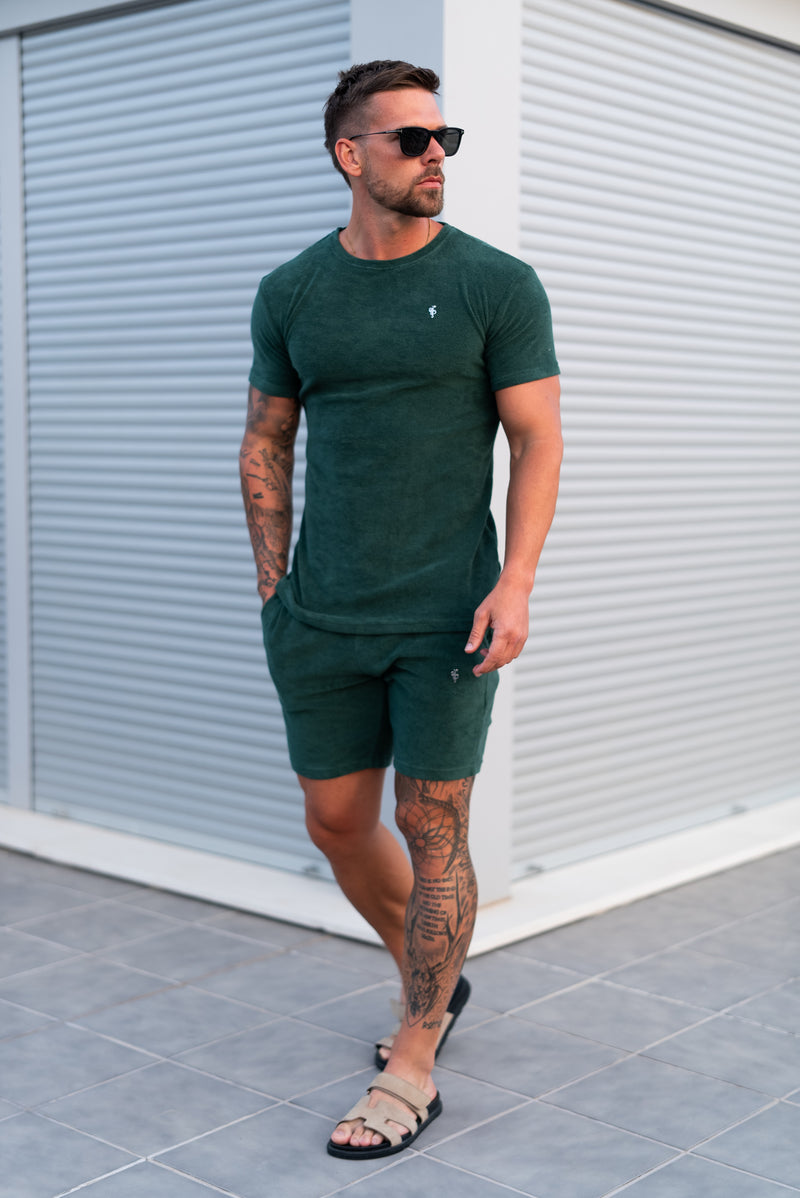 Father Sons Forest Green / Silver Towelling Shorts - FSH1348