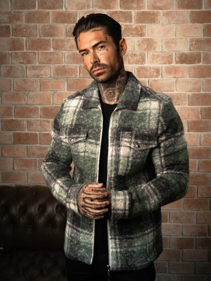FS Boucle Zipped Check Jacket Green - FSN156
