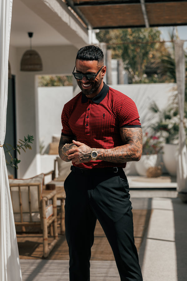 Father Sons Black / Red Printed Check Polo Shirt - FSH1259  (PRE ORDER 30TH MAY)