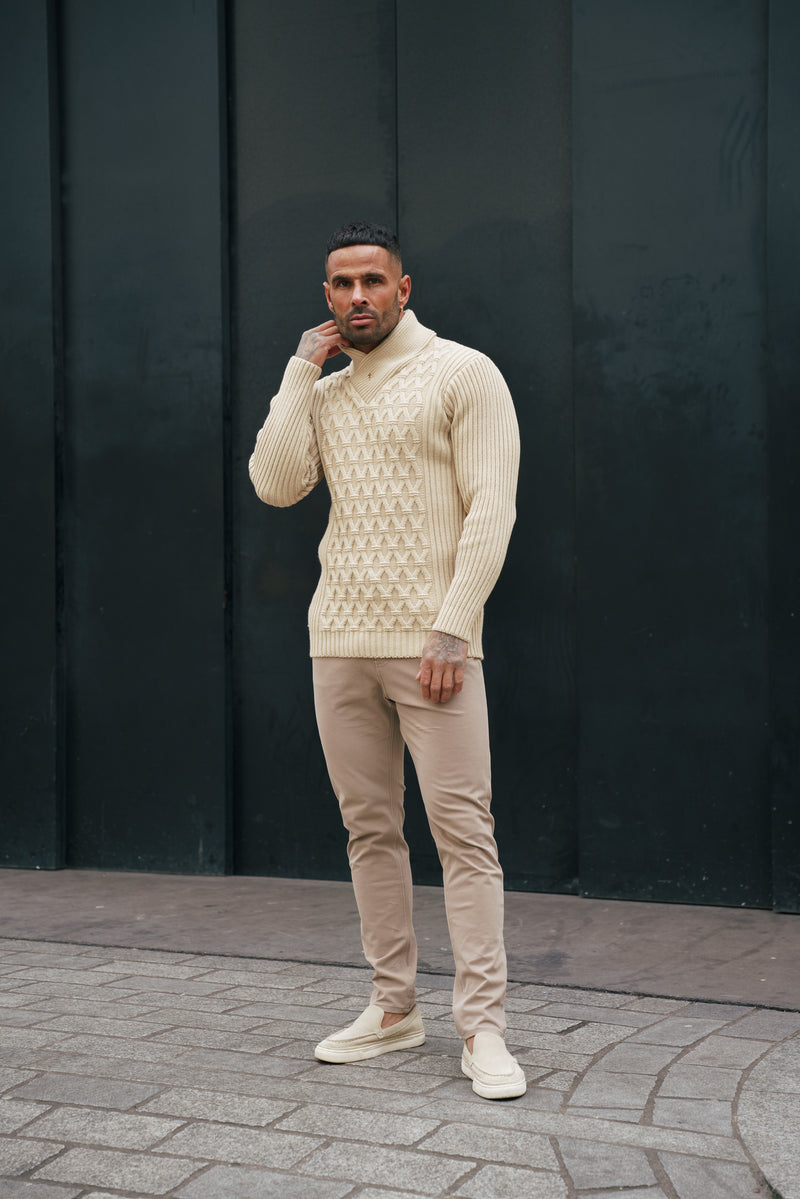 Father Sons Chunky Cable Knit Beige Jumper - FSJ062