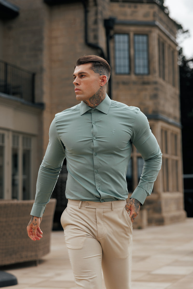 Father Sons Muscle Fit Advanced Stretch Khaki with Cutaway Collar  - FS1200
