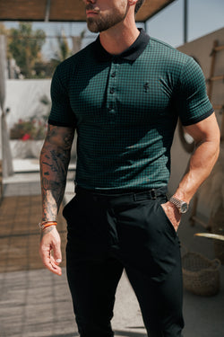 Father Sons Black / Forest Green Printed Check Polo Shirt - FSH1263 (PRE ORDER 30TH MAY)