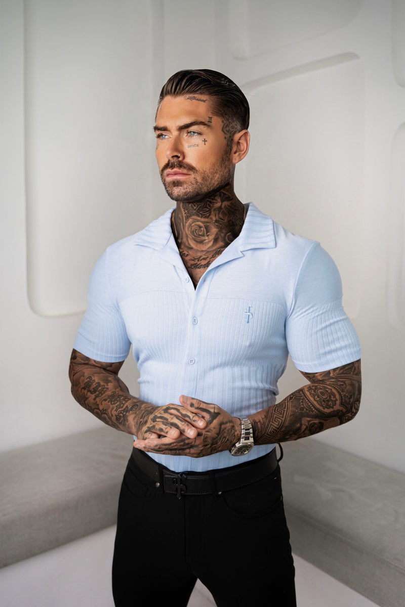 Father Sons Jersey Revere Vertical Stripe Light Blue Shirt Short Sleeve - FSR027