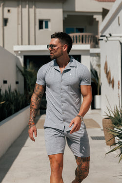 Father Sons Stretch Light Grey / Silver Pique Revere Shirt Short Sleeve - FSH1357 (PRE ORDER 16TH MAY)