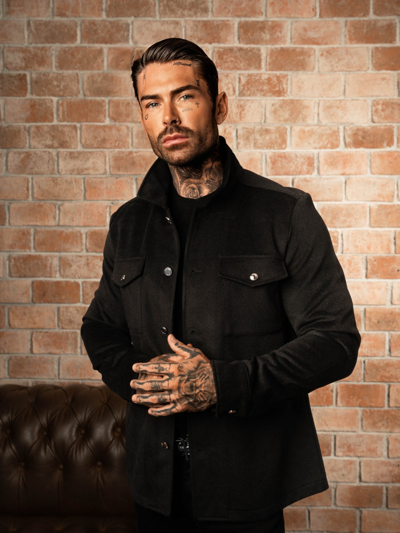 FS Brushed Button Up Plain Jacket Black - FSN182