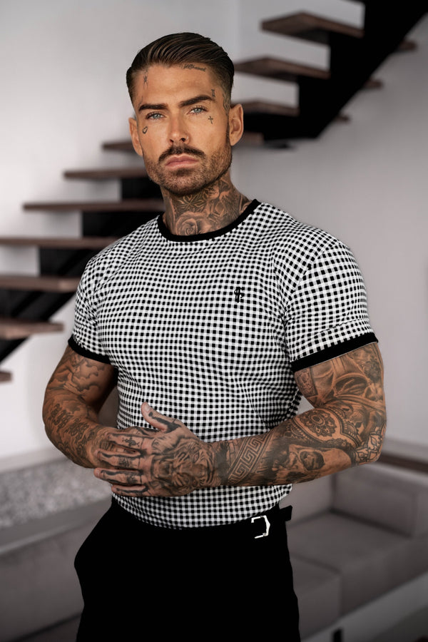 Father Sons Printed Black / White Check Fitted T Shirt - FSH1238