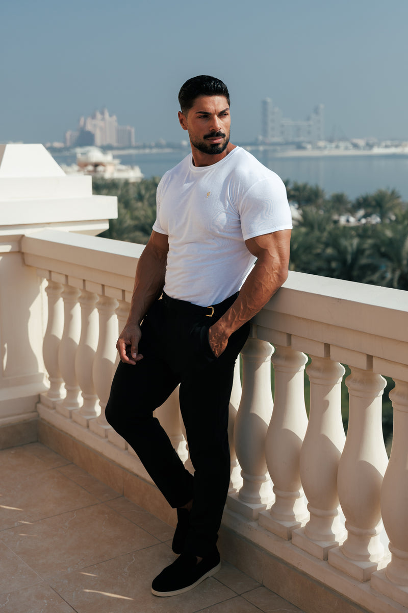 Father Sons Classic White Bamboo Crew with Gold Metal Emblem Decal FSH1381