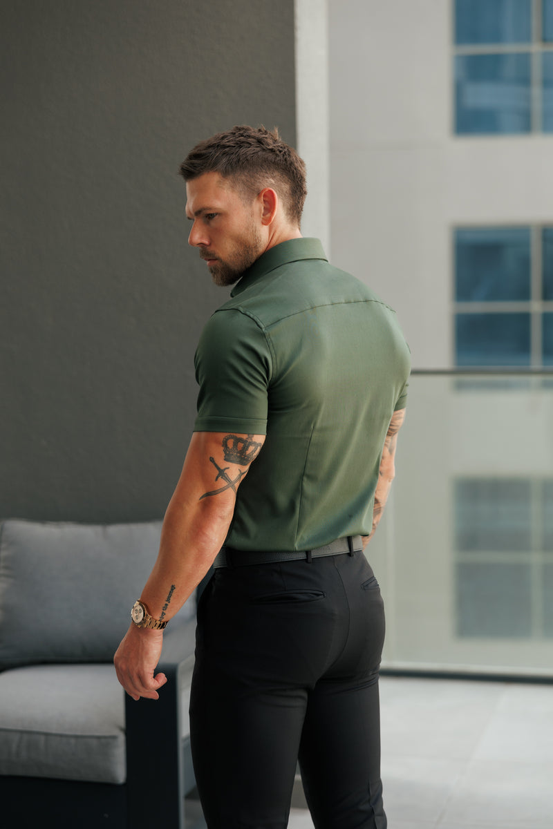 Father Sons Super Slim Stretch Khaki Denim Short Sleeve with Cutaway Collar- FS1148
