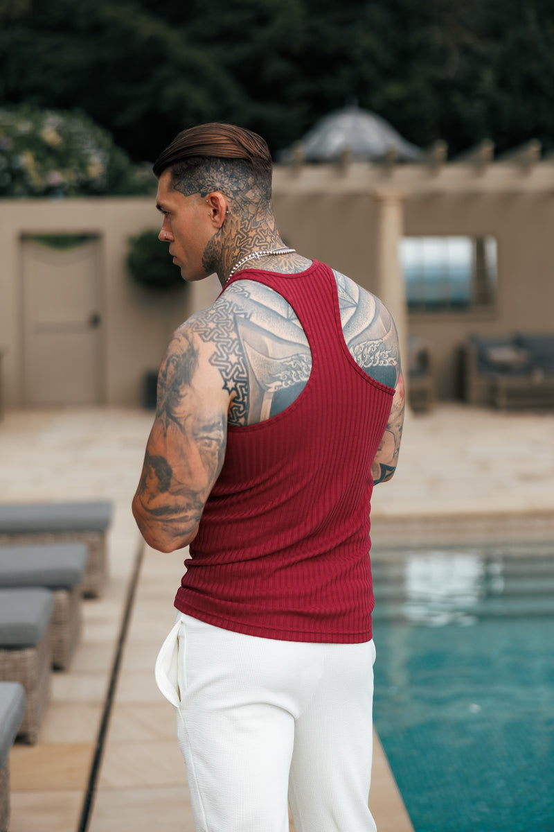 Father Sons Classic Burgundy / White Ribbed Knit Super Slim Vest - FSH1326