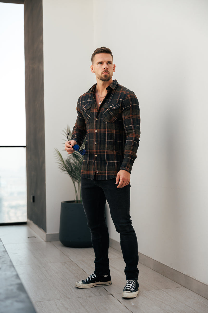 Father Sons Brown Check Shacket With Double Pockets - FS1196