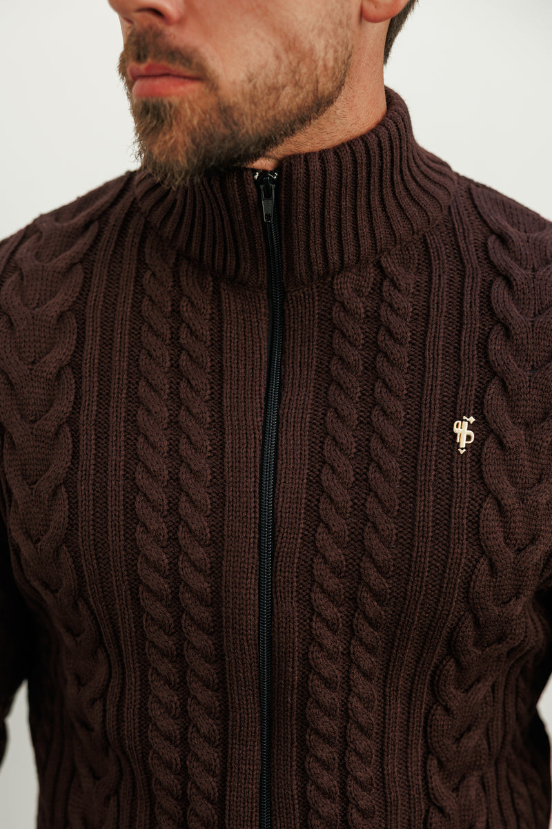 Father Sons Funnel Neck Full Zip Cardigan Brown -  FSJ142 (PRE ORDER 21ST DECEMBER)