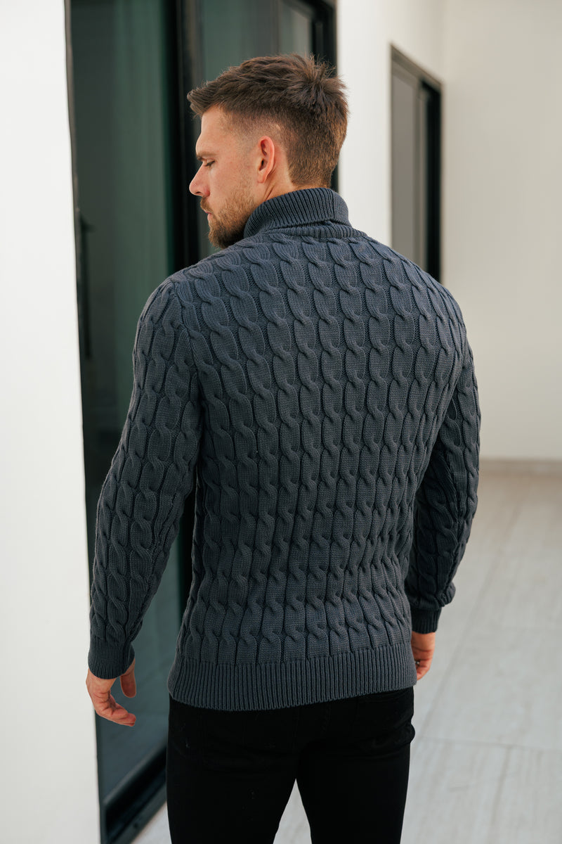 Father Sons Link Weave Knit Charcoal Roll Neck Jumper - FSJ105 (PRE ORDER 12TH NOVEMBER)