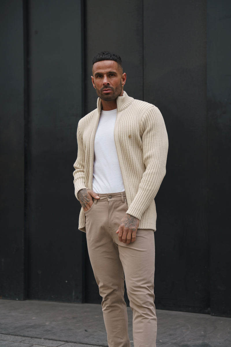 Father Sons Chunky Beige Ribbed Zipped Cardigan - FSJ069 (PRE ORDER 28TH FEBRUARY)