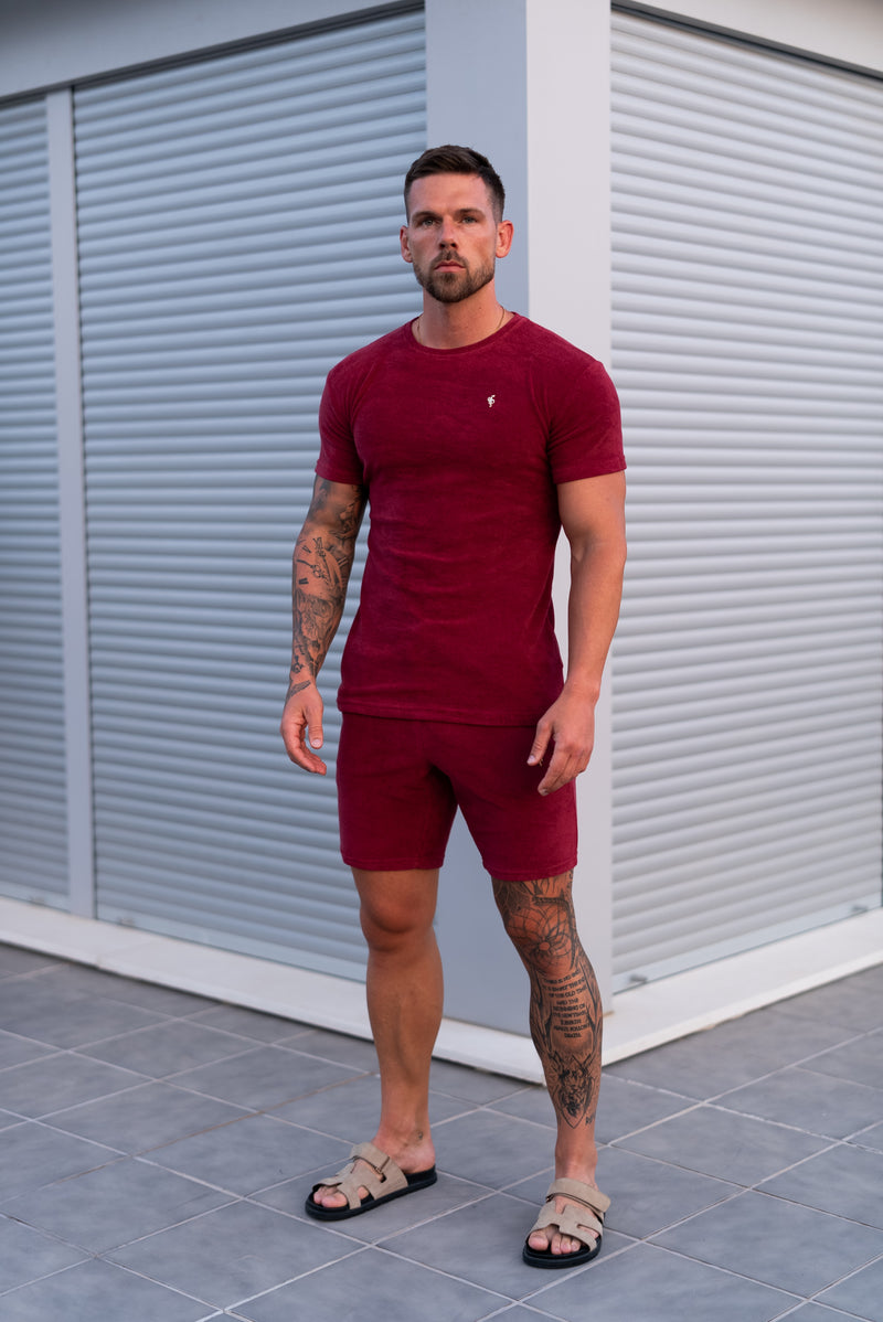 Father Sons Burgundy / Gold Towelling Crew T Shirt - FSH1349