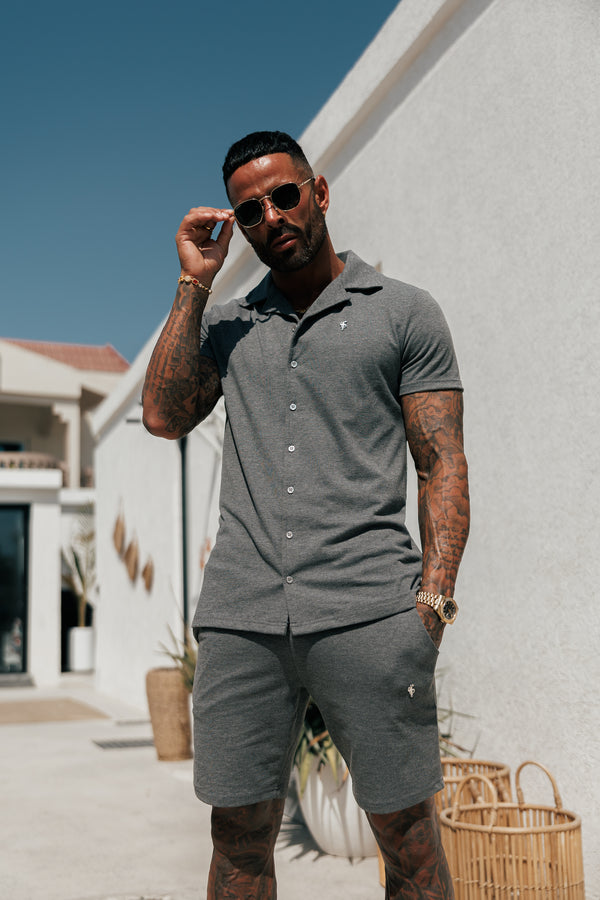 Father Sons Stretch Charcoal / Silver Pique Revere Shirt Short Sleeve - FSH1358 (PRE ORDER 16TH MAY)