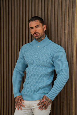 Father Sons Chunky Cable Knit Dusty Blue Jumper - FSJ063