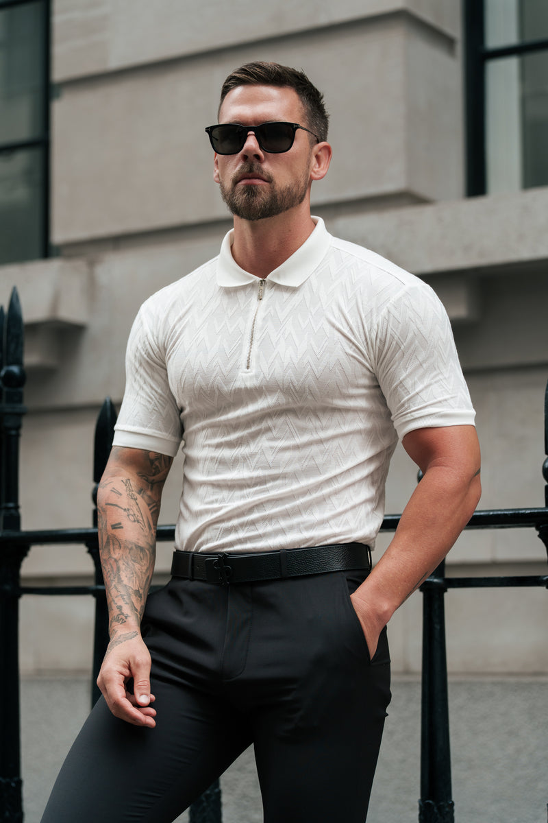 Father Sons Classic Jacquard White Chevron Zipped Polo - FSR020