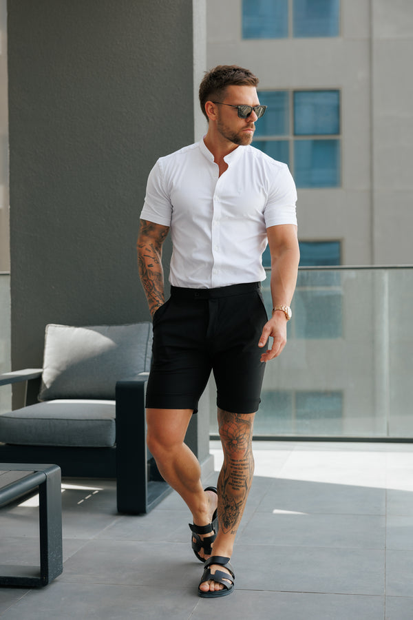 Father Sons Tailored Black Shorts With Gold Buckle Adjusters - FSTS006