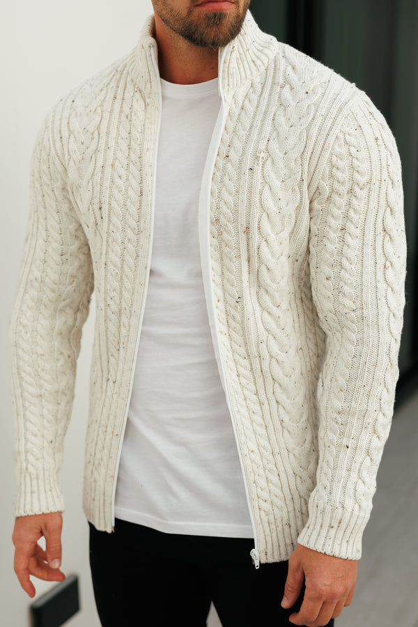 Father Sons Funnel Neck Full Zip Cardigan Beige Fleck -  FSJ148 (PRE ORDER 21ST DECEMBER)