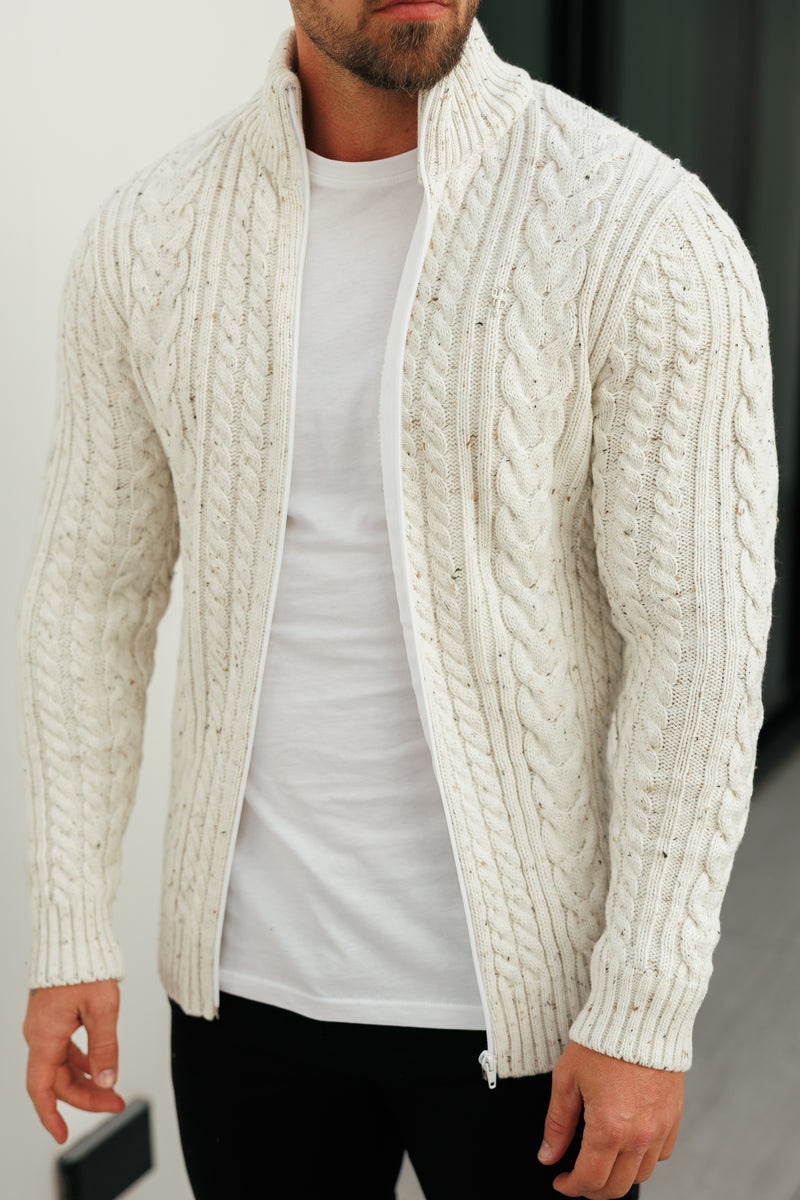 Father Sons Funnel Neck Full Zip Cardigan Beige Fleck -  FSJ148 (PRE ORDER 21ST DECEMBER)