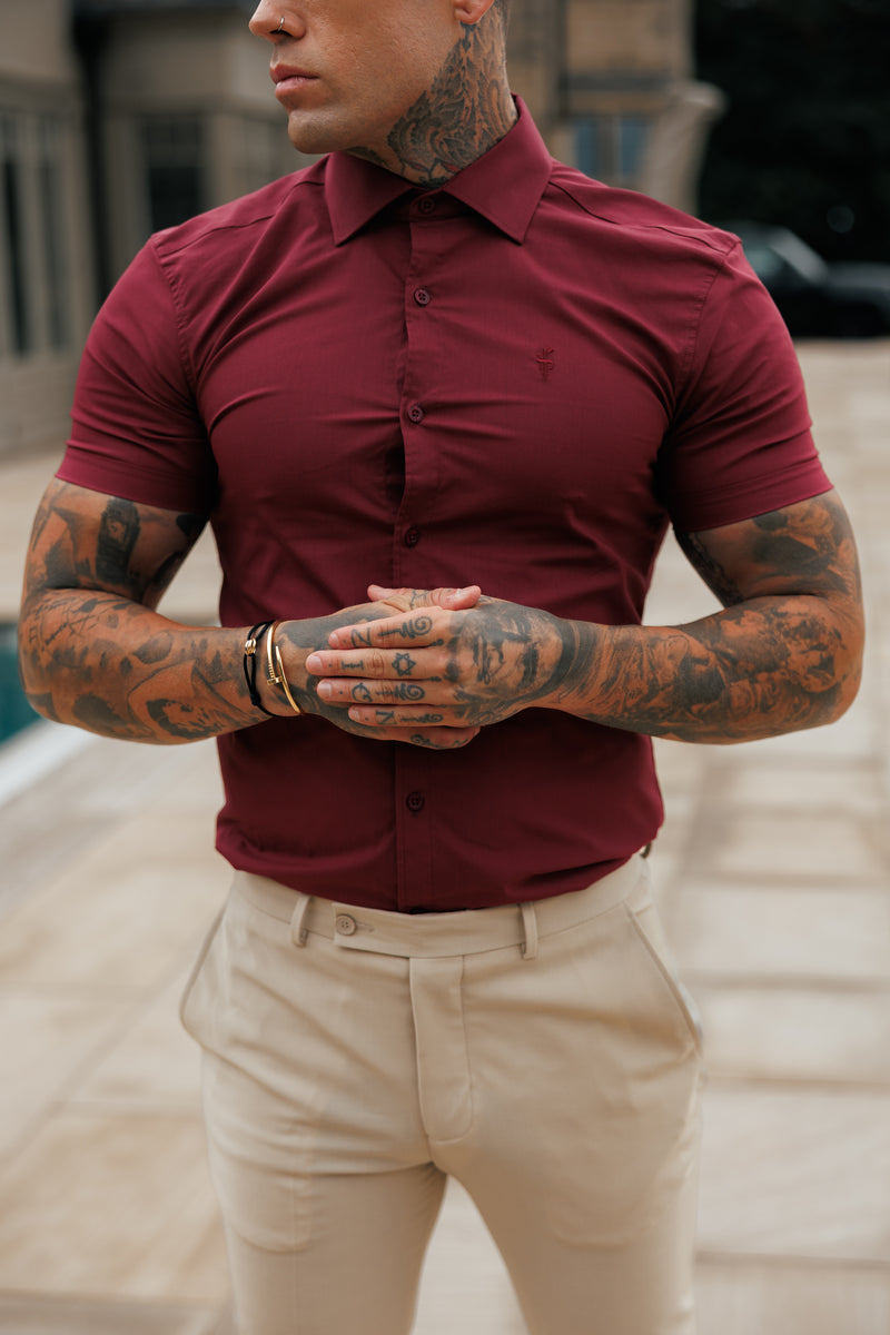 Father Sons Muscle Fit Advanced Stretch Oxblood Short Sleeve with Cutaway Collar - FS1205