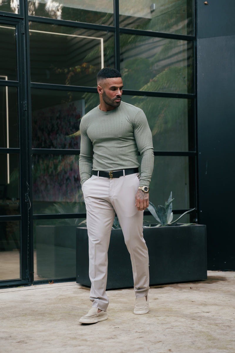 Father Sons Classic Olive Ribbed Knit Jumper With Tonal Embroidery - FSH1285 (PRE ORDER 30TH NOVEMBER)