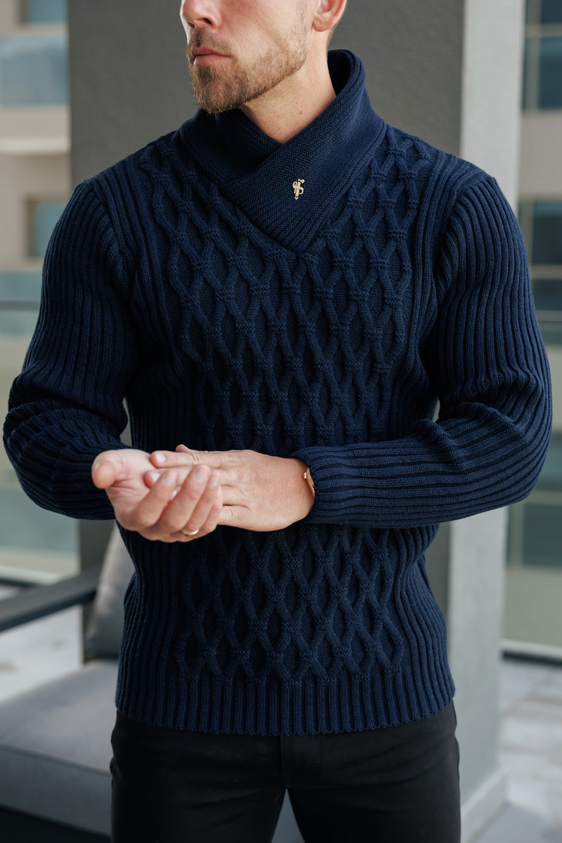 Father Sons Chunky Cable Knit Navy Jumper - FSJ060