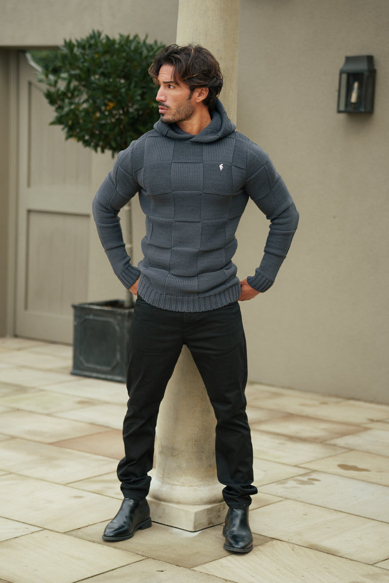 Father Sons Gunmetal Checkerboard Knitted Hoodie - FSJ136 (PRE ORDER 11TH DECEMBER)