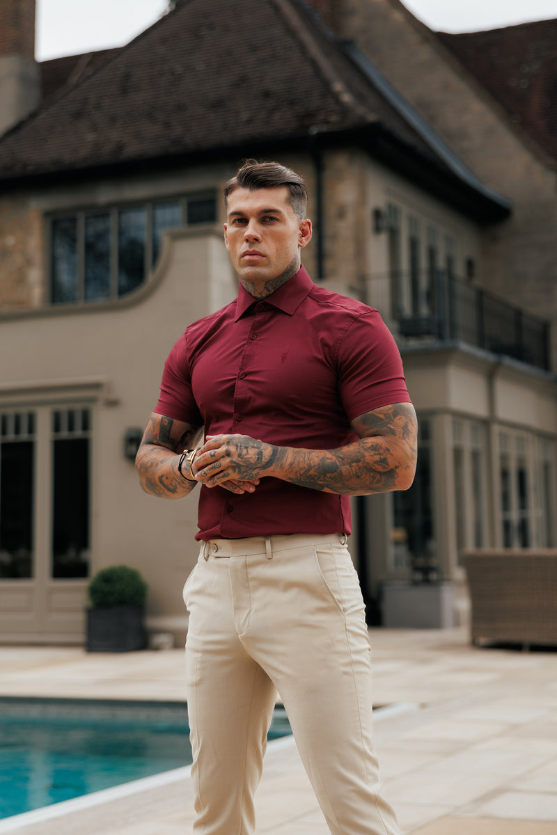 Father Sons Muscle Fit Advanced Stretch Oxblood Short Sleeve with Cutaway Collar - FS1205