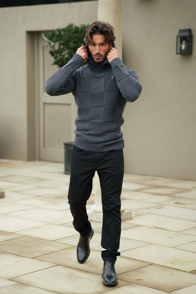 Father Sons Gunmetal Checkerboard Knitted Hoodie - FSJ136 (PRE ORDER 11TH DECEMBER)