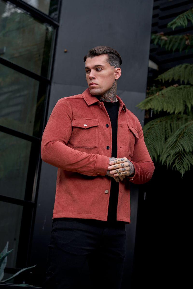 FS Brushed Button Up Plain Jacket Rust - FSN181