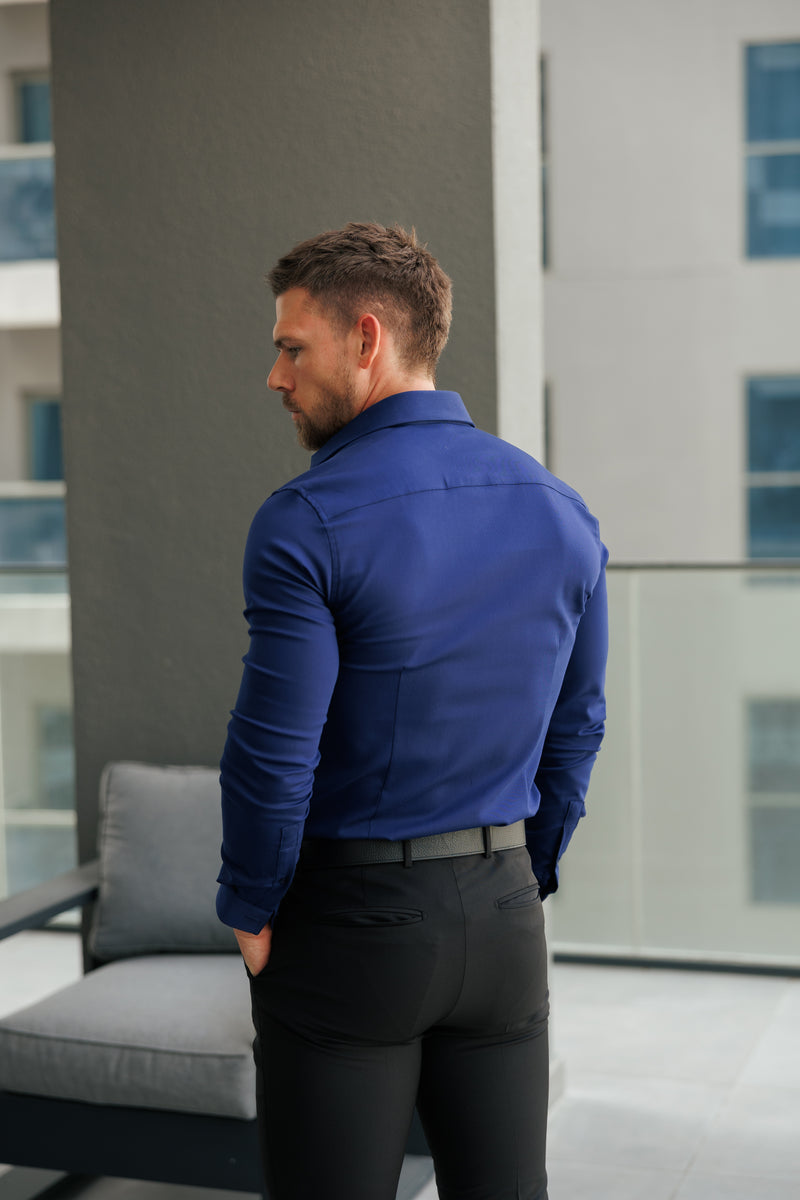 Father Sons Super Slim Stretch Navy Denim Long Sleeve with Cutaway Collar - FS1149